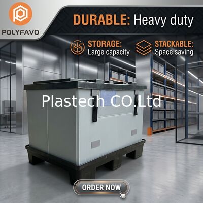 Özel Logo Katlanabilir Palet Kutusu, Enjeksiyon Altı Kalıplı Kapağı ve Üssü, 300kg Dinamik 500kg Statik Yük, 10mm 12mm Duvar